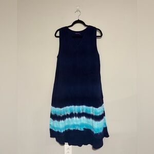 Fresh Produce Blue Sleeveless Gauzy Cotton Tie-Dye Midi Dress Small Resort Beach